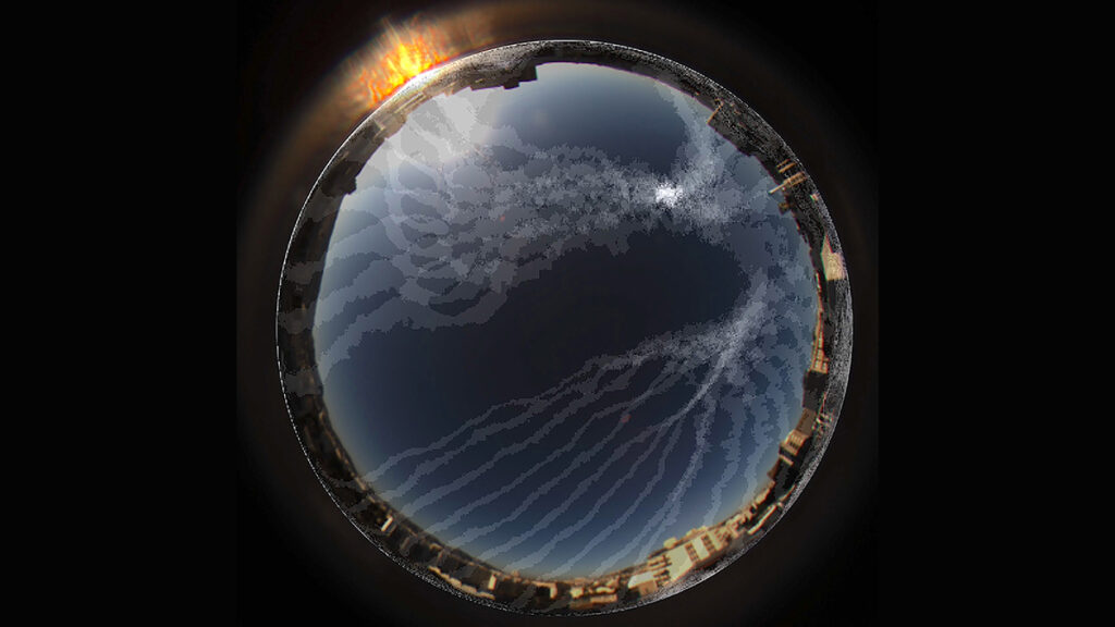 Image of a blue sphere with lights near the top and bottom