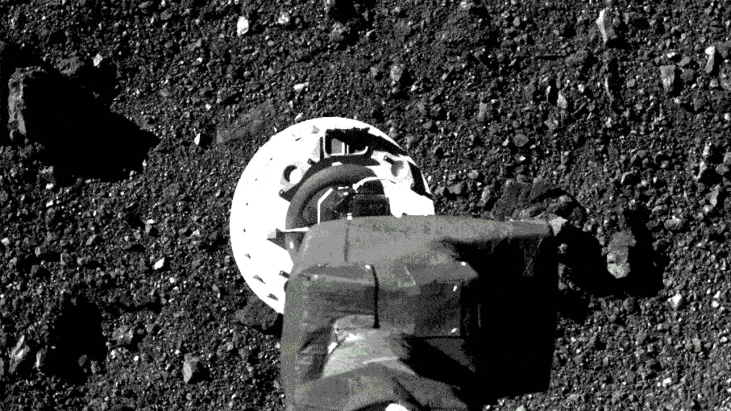 A time-lapse of images taken by OSIRIS-REx during its touch-and-go maneuver, with the spacecraft arm centered in this video.