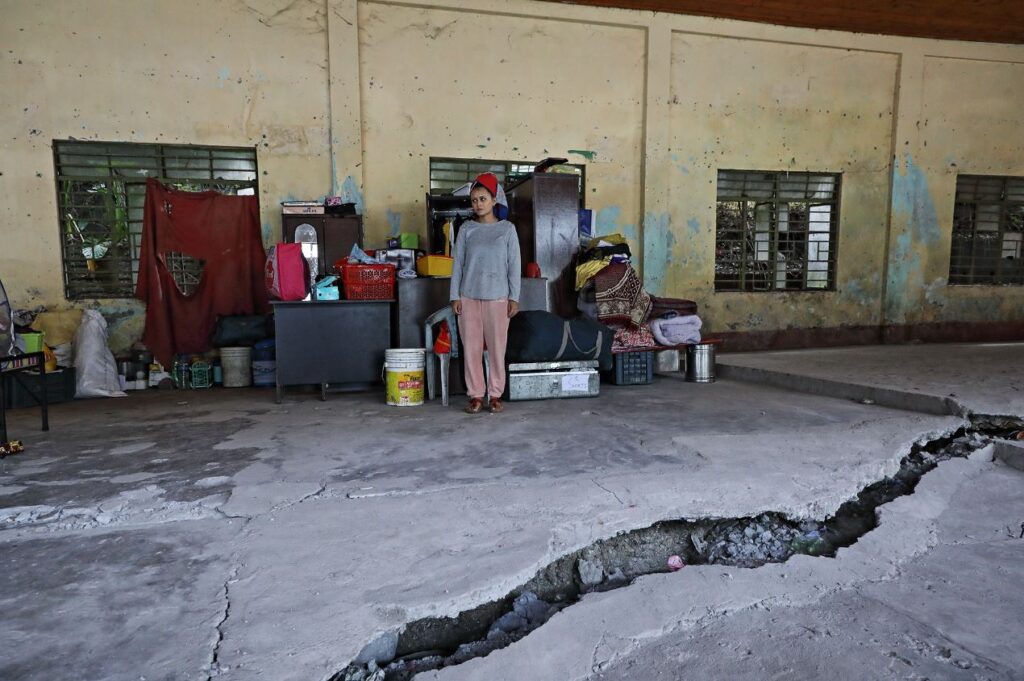 Damage to the infrastructure of Tessta Bazaar, probably caused by slope movement in the aftermath of the 4 October 2023 GLOF in Sikkim