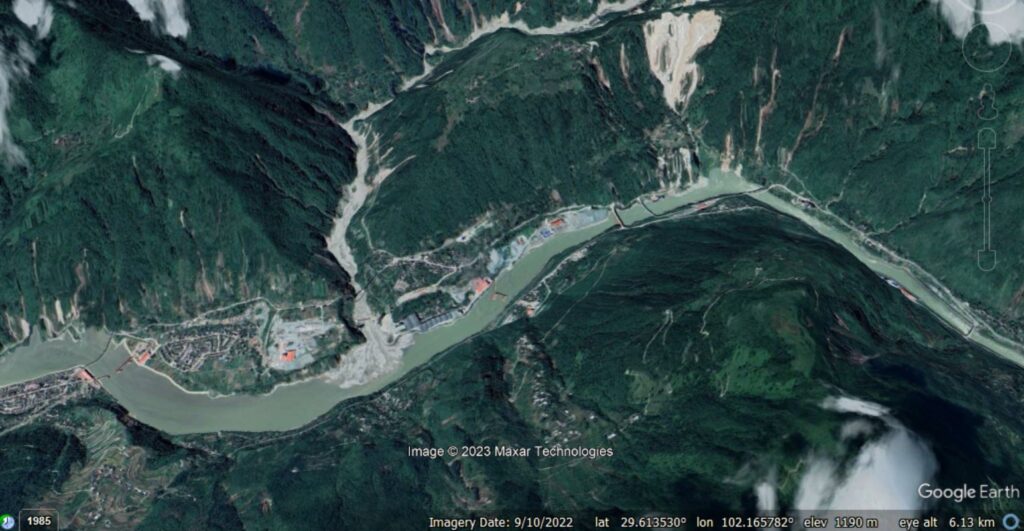Google Earth imagery taken a few days after the 5 September 2022 Luding Earthquake, showing landslides triggered by the earthquake.
