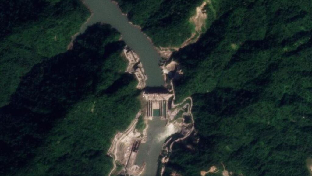 Satellite image of the site of the  Subansiri Lower Hydroelectric Dam, before the landslide. 
