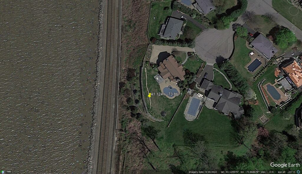 Google Earth image from April 2022 showing the site of the 21 October 2023 landslide at Westchester County.