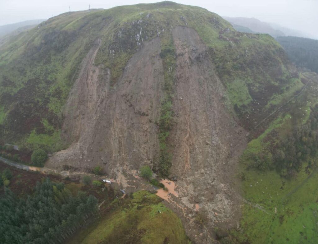 The aftermath of the landslide near to Ardfern in Scotland. Image posted to Facebook by the Ardfern Yacht Club.