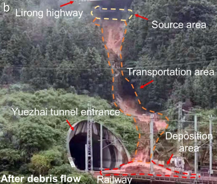 The aftermath of the landslide that caused the 2022 high speed train crash at Rongjiang.