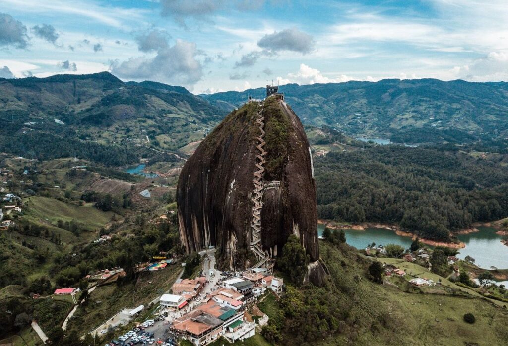 An aerial view of El Peñón de Guatapé.