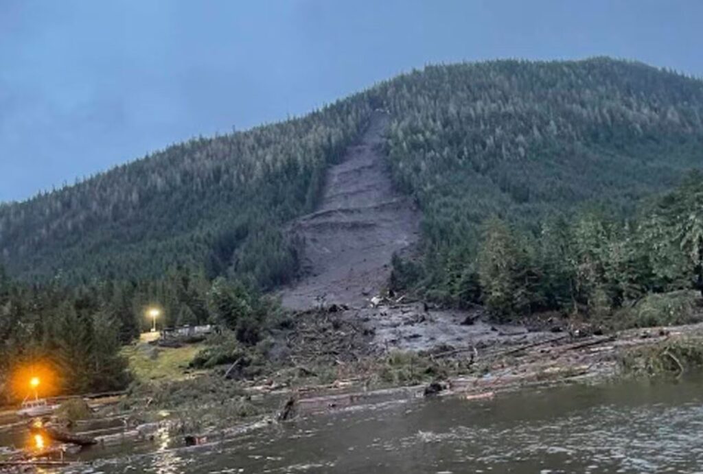 The 20 November 2023 landslide near to Wrangell in Alask, USA.