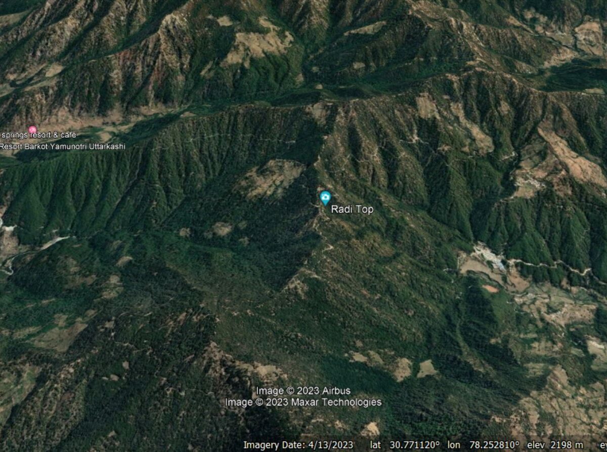 Google Earth image of the location of the Sikyara Badkot tunnel in Uttarakhand, northern India.
