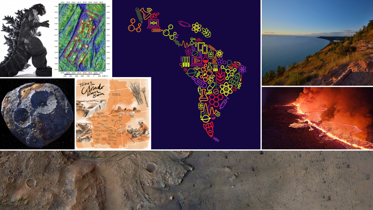 A collage of images from the articles selected by Eos staff as their favorite science stories of 2023