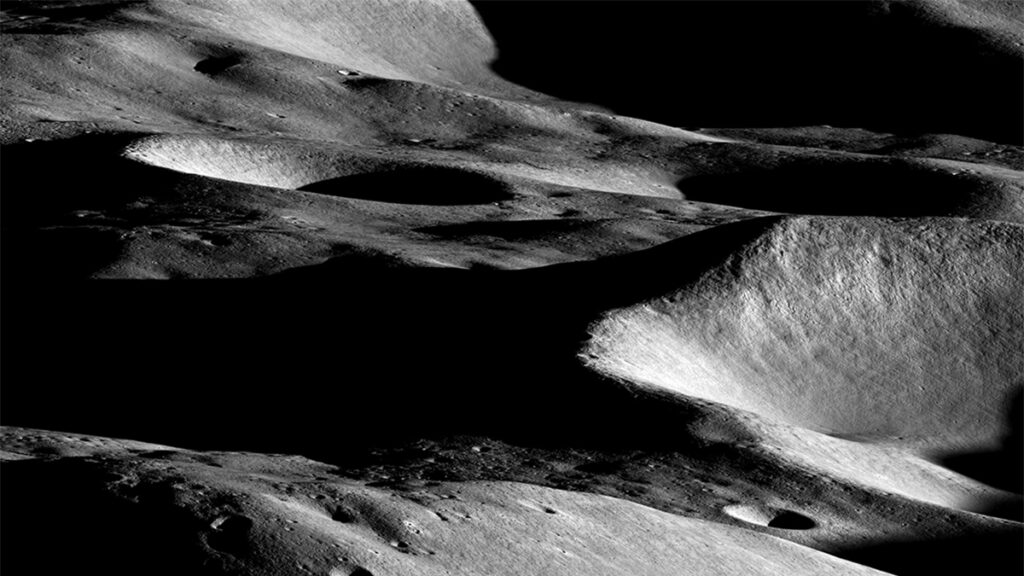 A side view image of topography near the Moon’s south pole