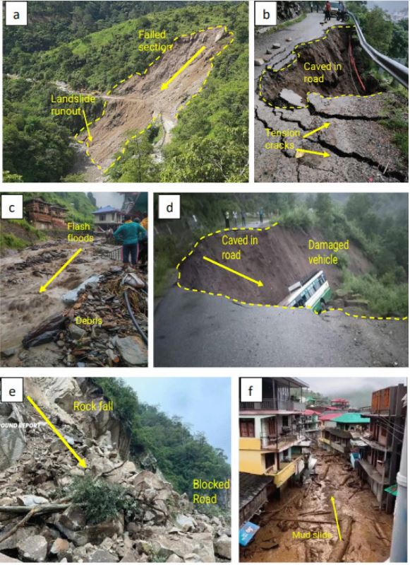 The impact of landslides in Himachal Pradesh during rainfall in July 2023.