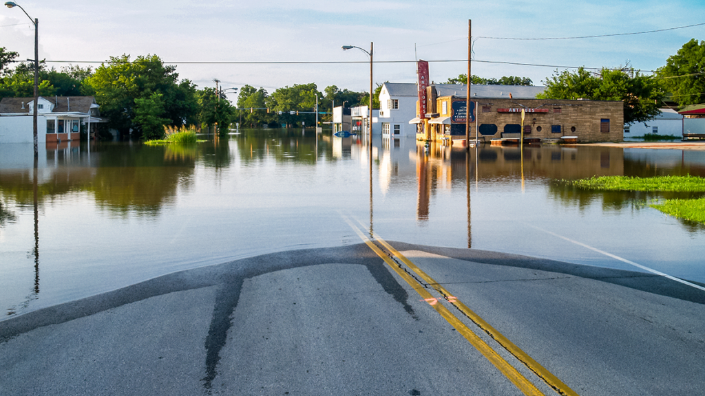 Photo of a flooded town.