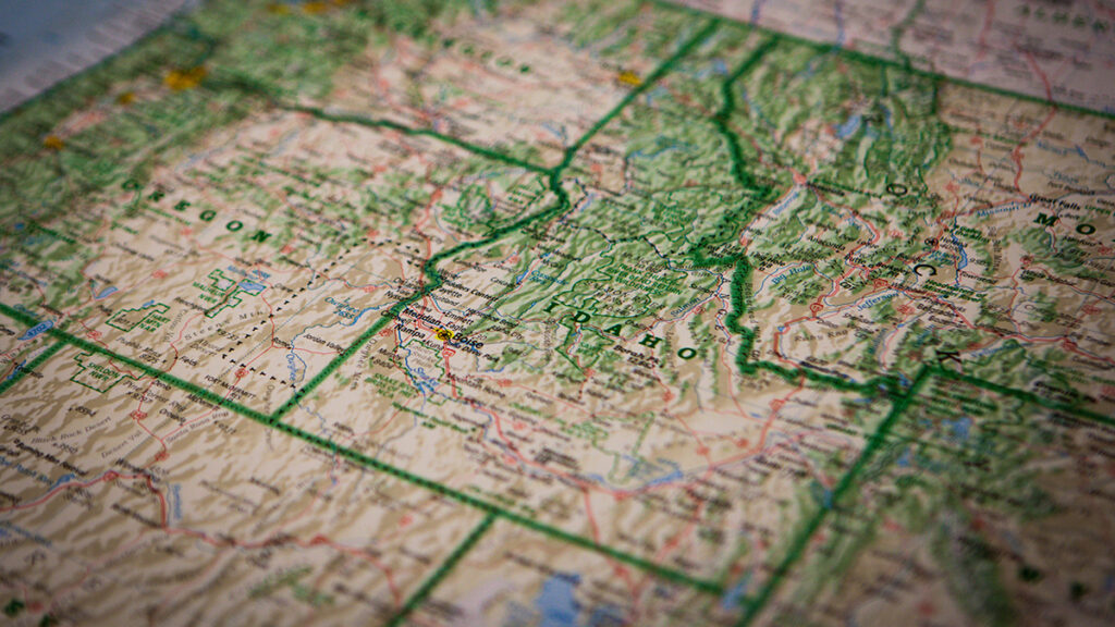 Detailed map of the northwestern United States focusing on Idaho.