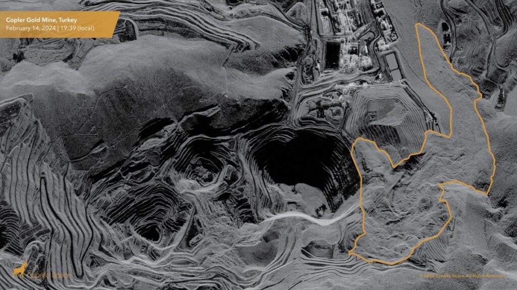 A radar image of the 13 February 2024 landslide at Çöpler Mine in Turkey