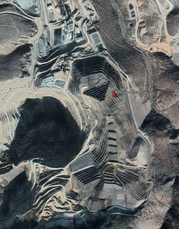 Google Earth image of the area affected by the 13 February 2024 landslide at Çöpler Mine in Turkey.