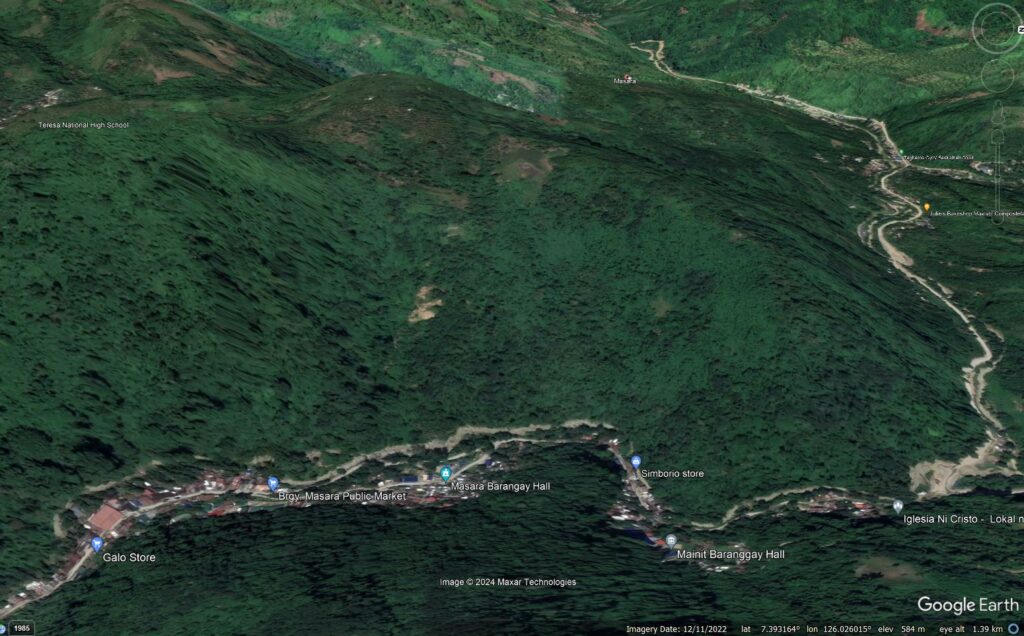 Google Earth image of the site of the 6 February 2024 landslide at Masara in the Philippines.
