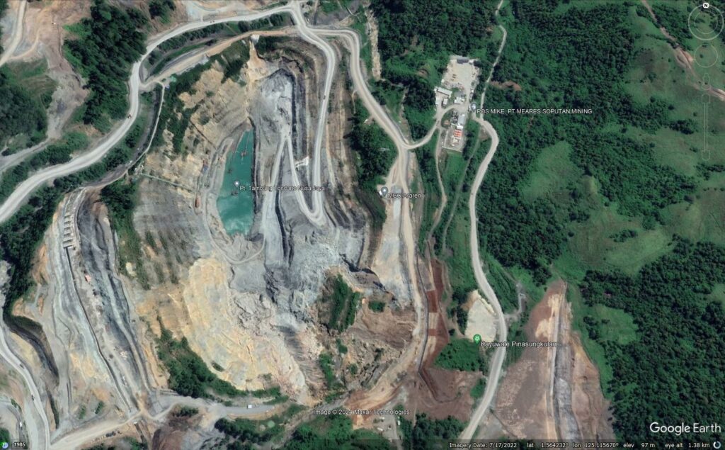 Google Earth image from July 2022 showing the mine at Tambang Tondano Nusa Jaya in Indonesia.