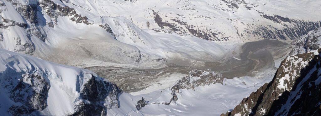 The path of the 14 April 2024 Piz Scerscen rock avalanche in Switzerland.