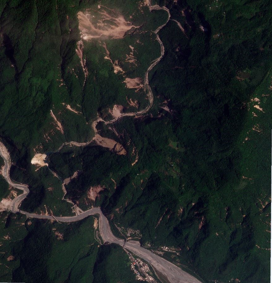 Planet Labs image of the landslides on the Shakadang Trail.