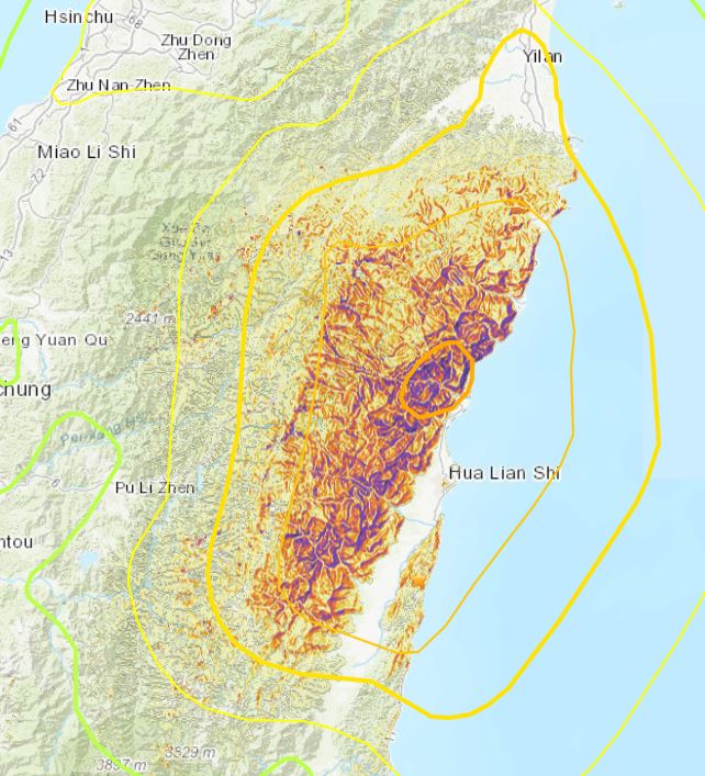 USGS landslide potential map for the 3 April 2024 Taiwan earthquake.