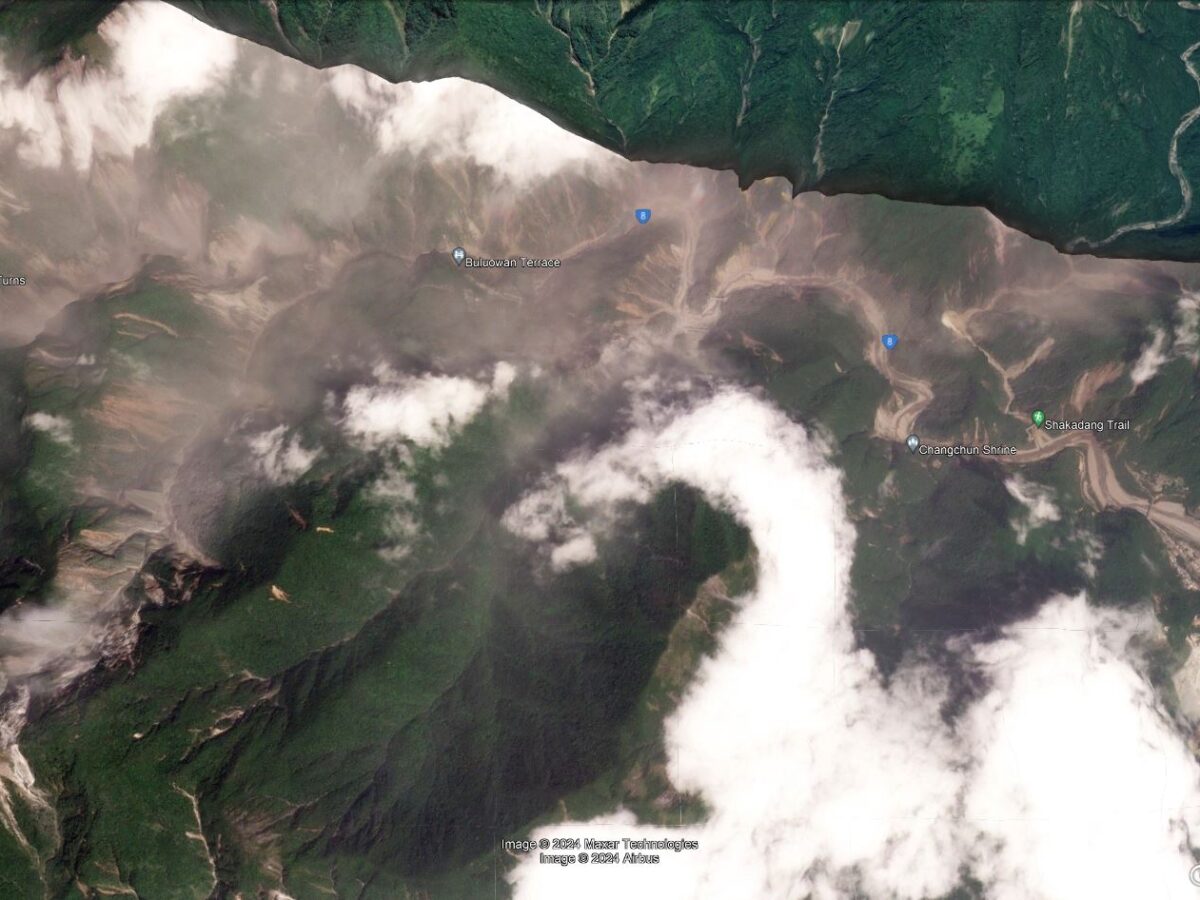 Satellite image, collected a couple of hours after the 3 April 2024 Taiwan earthquake, showing the main part of Taroko Gorge area. Image copyright Planet Labs, used with permission.