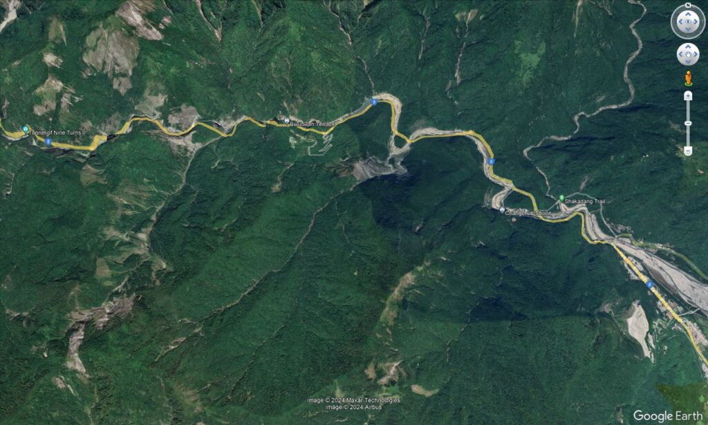 Google Earth image from April 2023 showing the main part of Taroko Gorge area. 