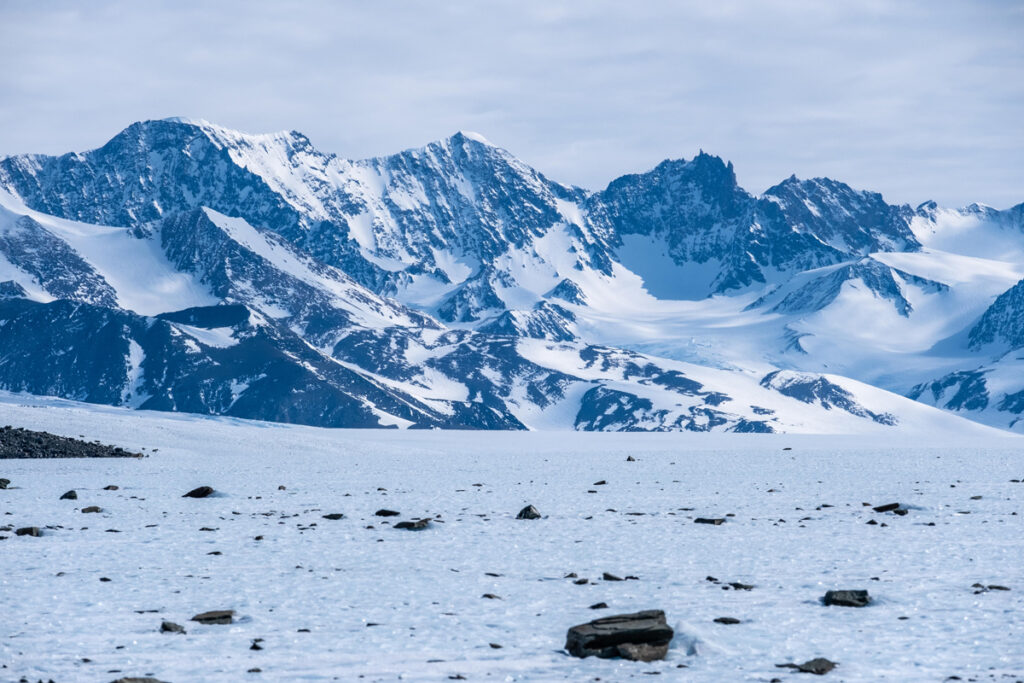 A field of blue ice and stones in Antarctica