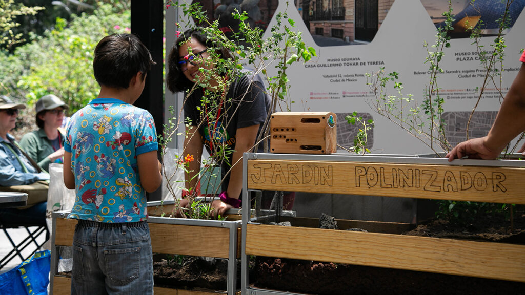 A kid learns about pollination at TierraFest 2023.