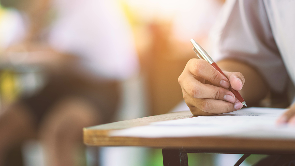 Student taking an exam.