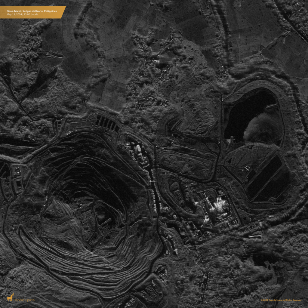 A radar satellite image of the 11 May 2024 tailings landslide at Siana in the Philippines