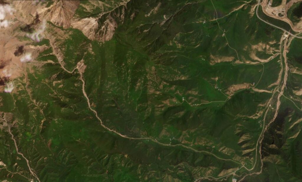 Planet Labs image of the site of the 22 July 2021 Xiao Dongsuo debris flow.
