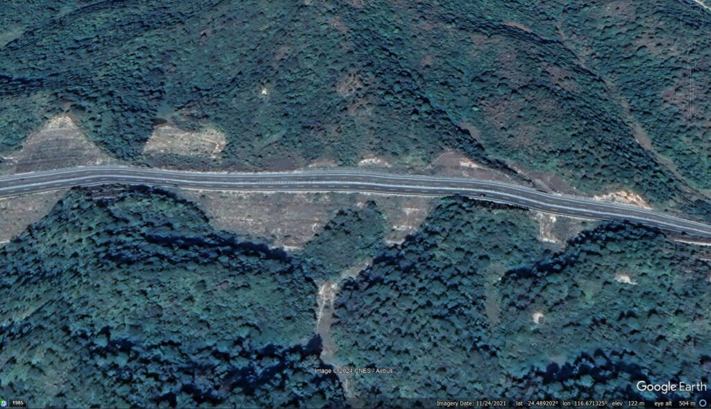 Google Earth image of the site of the 1 May 2024 Meilong landslide in China.