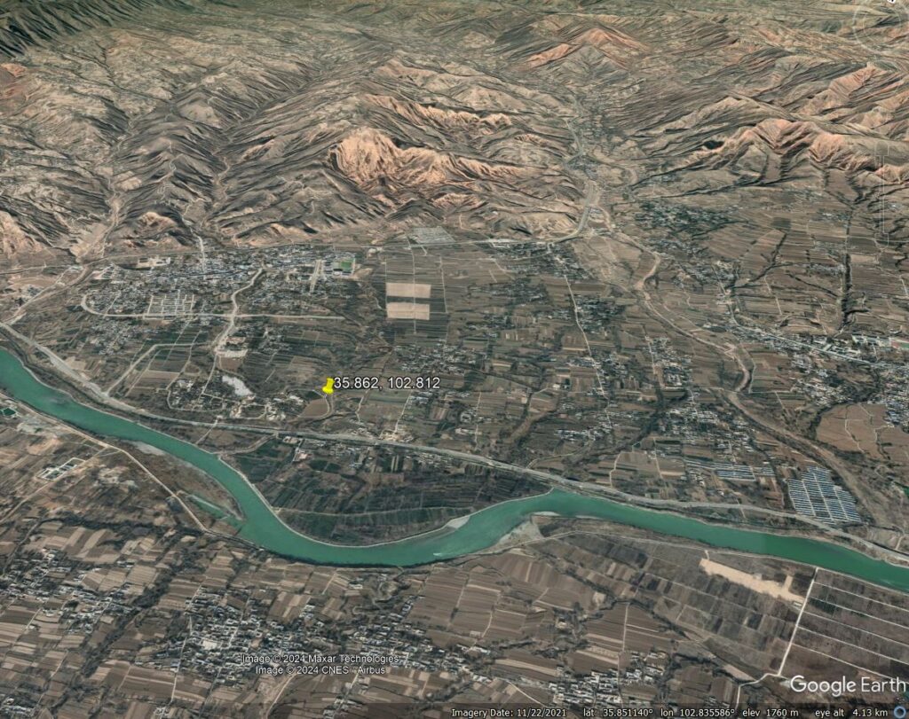 Google Earth view of the site at Lajia in Gansu Province.