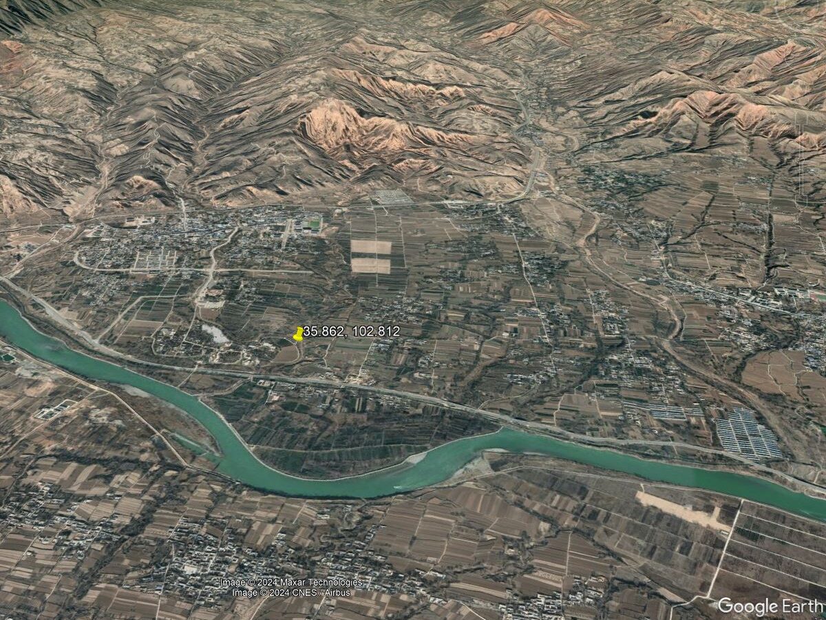 Google Earth view of the site at Lajia in Gansu Province.