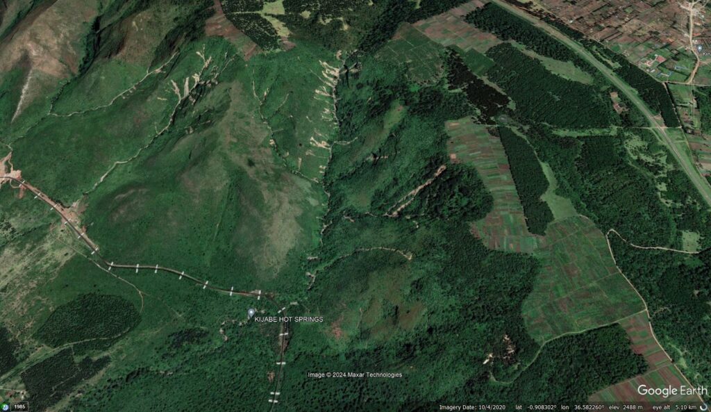 Google Earth image of the site of the 29 April 2024 landslide disaster at Mai Mahiu in Kenya.