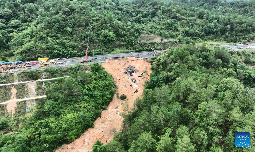 The site of the 1 May 2024 landslide at Meilong in China.