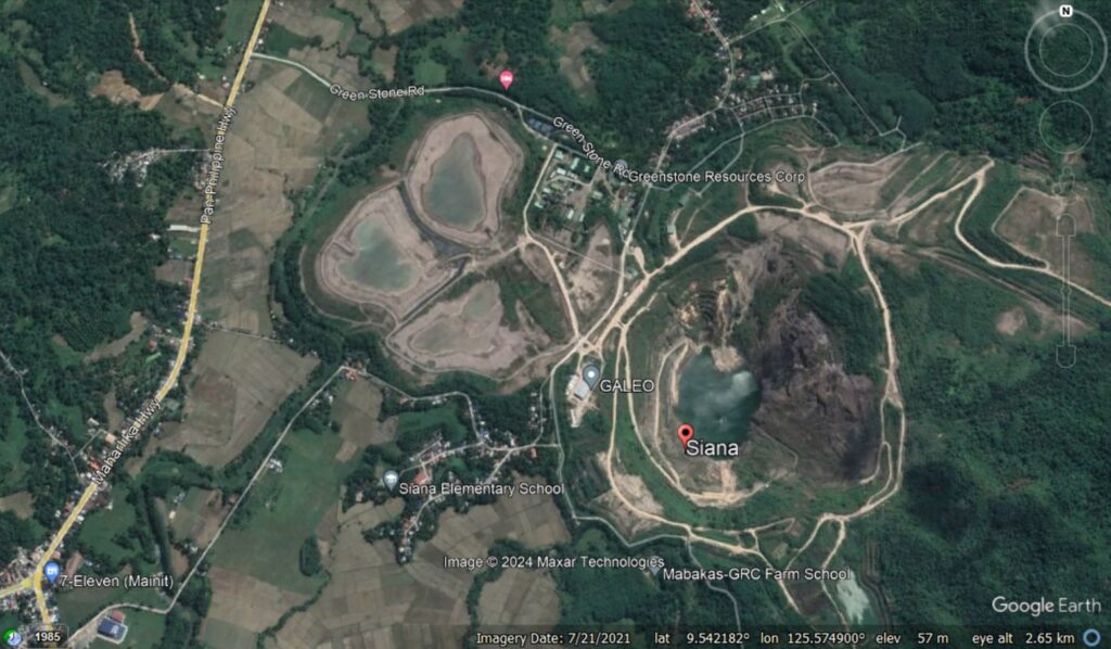 Google Earth image of the site of the 11 May 2024 tailings landslide at Siana, Philippines.