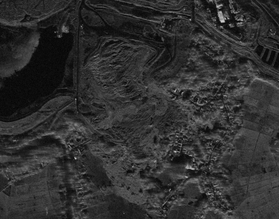 A magnified radar satellite image of the 11 May 2024 tailings landslide at Siana in the Philippines.