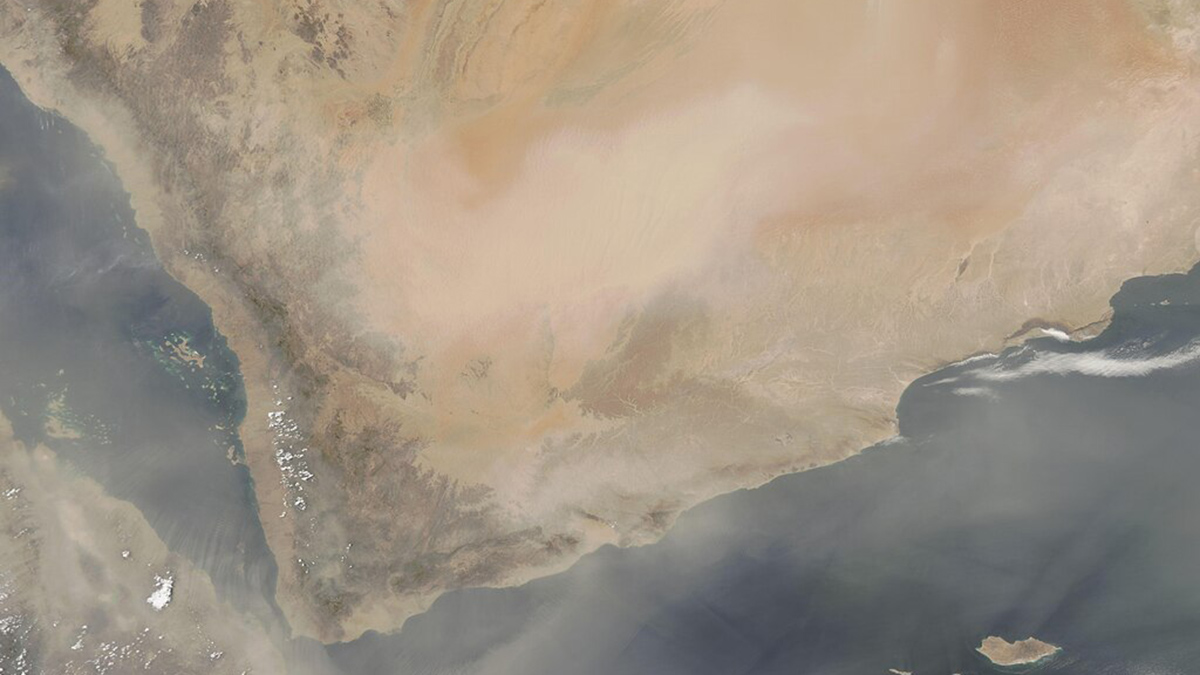 Satellite view of a dust storm over the Middle East