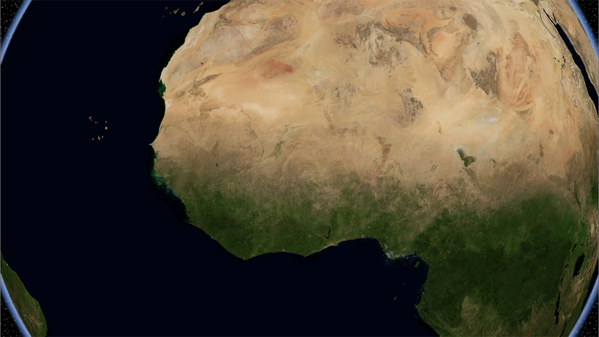 The northwestern coast of Africa, as seen in a satellite image