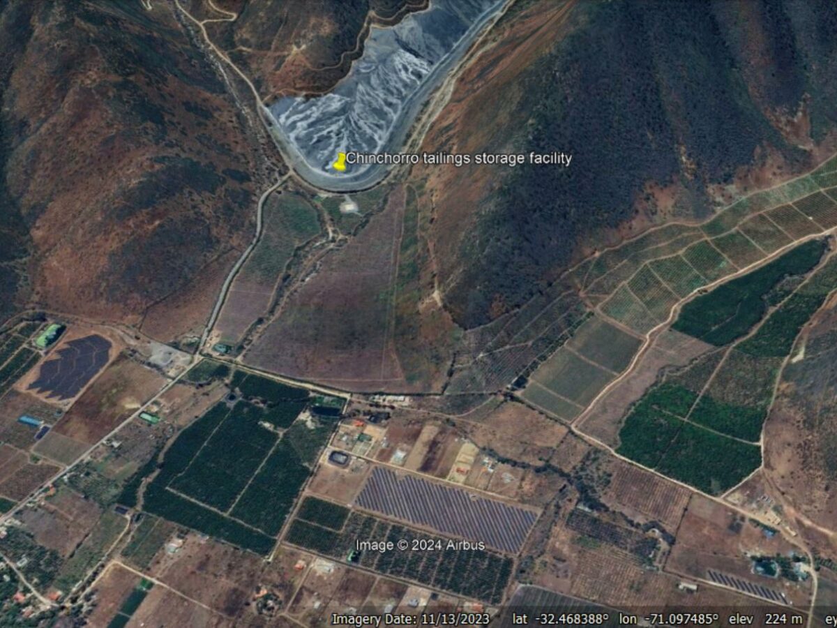Google Earth image of the Chinchorro TSF, which failed in June 2024.