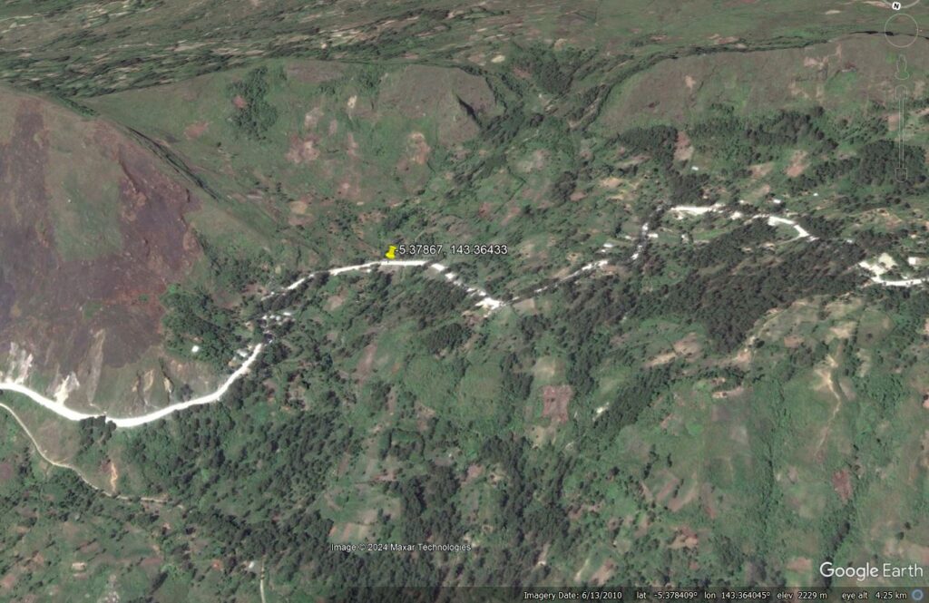 Google Earth image from 2010 showing the site of the 24 May 2024 Kaokalam landslide in Papua New Guinea.