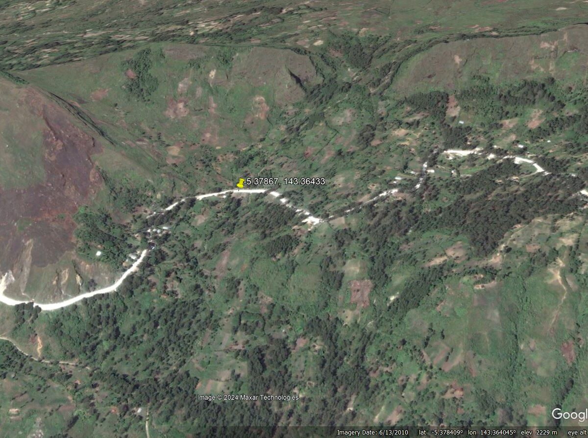 Google Earth image from 2010 showing the site of the 24 May 2024 Kaokalam landslide in Papua New Guinea.
