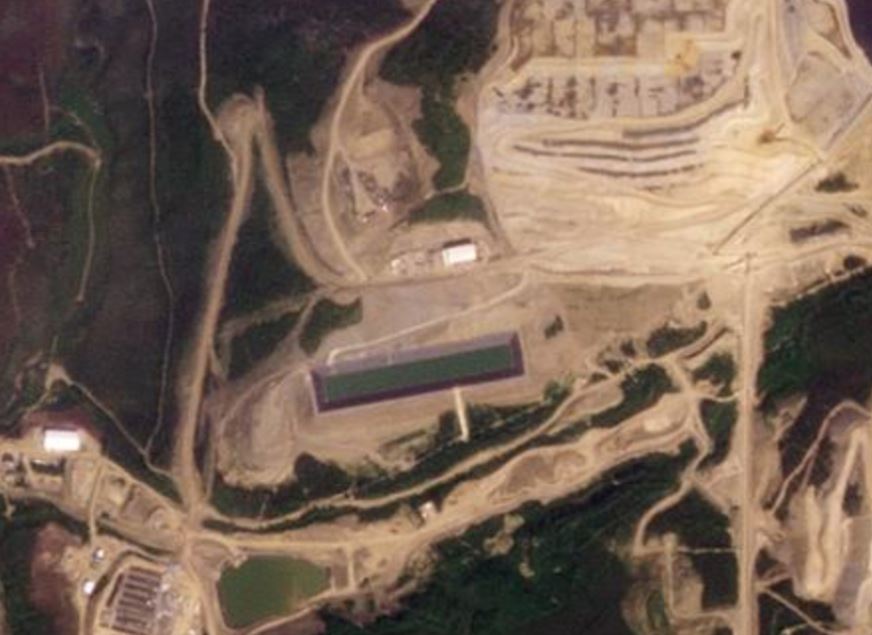 Planet Labs satellite image of the site of the heap leach landslide at the Eagle Gold Mine in the Yukon.
