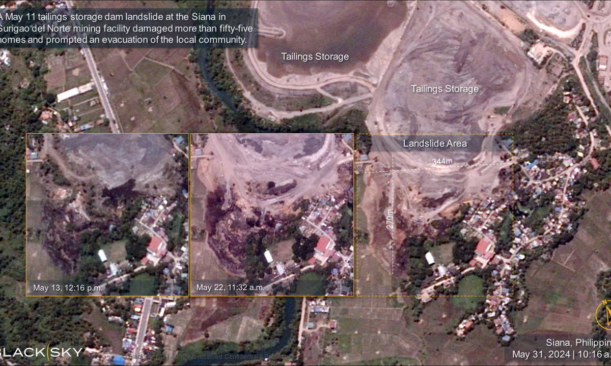 The 11 May 2024 tailings landslide at Siana gold mine in the Philippines.