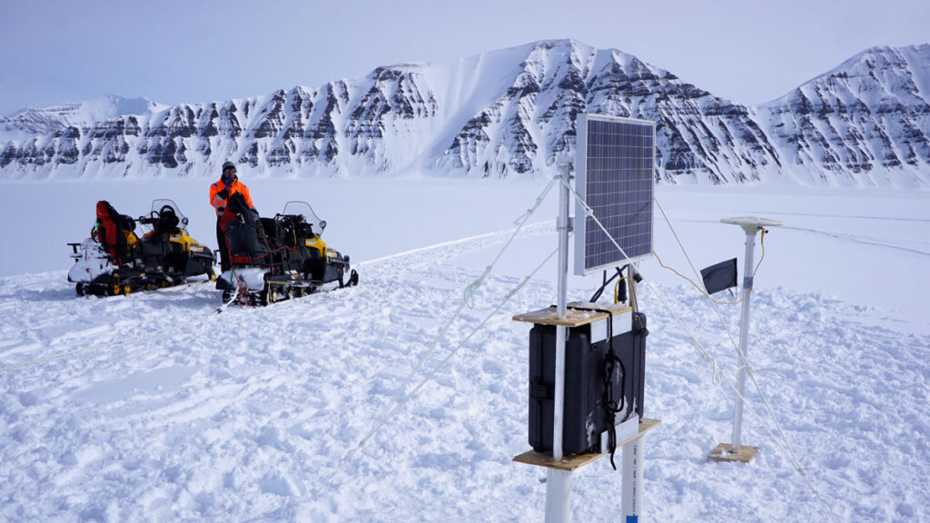 A GPS station installed on Antarctica’s George VI ice shelf.
