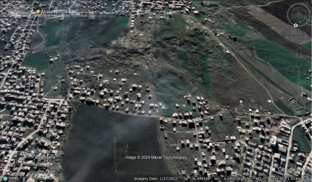 Google Earth image of the El Kherba landslide in Algeria after reactivation.