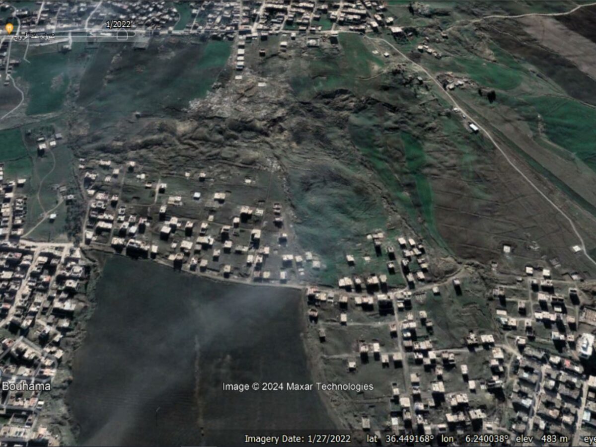 Google Earth image of the El Kherba landslide in Algeria after reactivation.