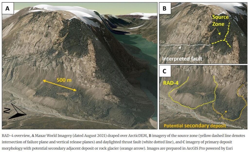 One of the rock avalanches mapped by Matthew et al. (2020) in NE Baffin Island.