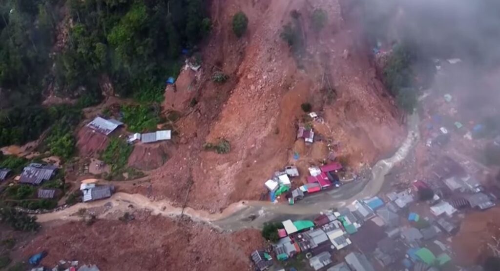 The lower portion of the 6 July 2024 gold mine landslide at Tulabolo in Indonesia.