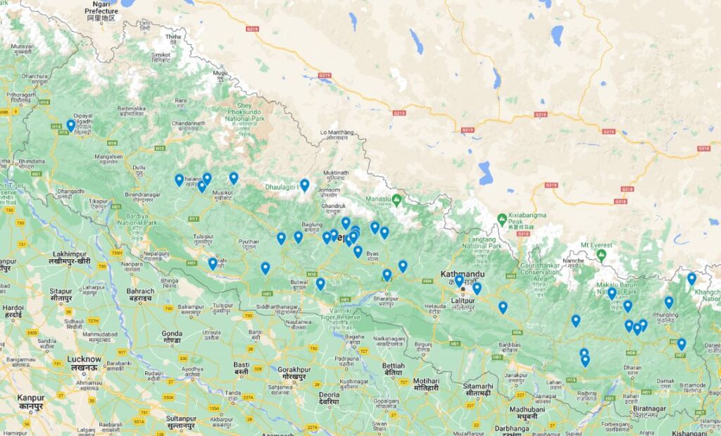 The distribution of fatal landslides in Nepal in 2024 to 17 July.